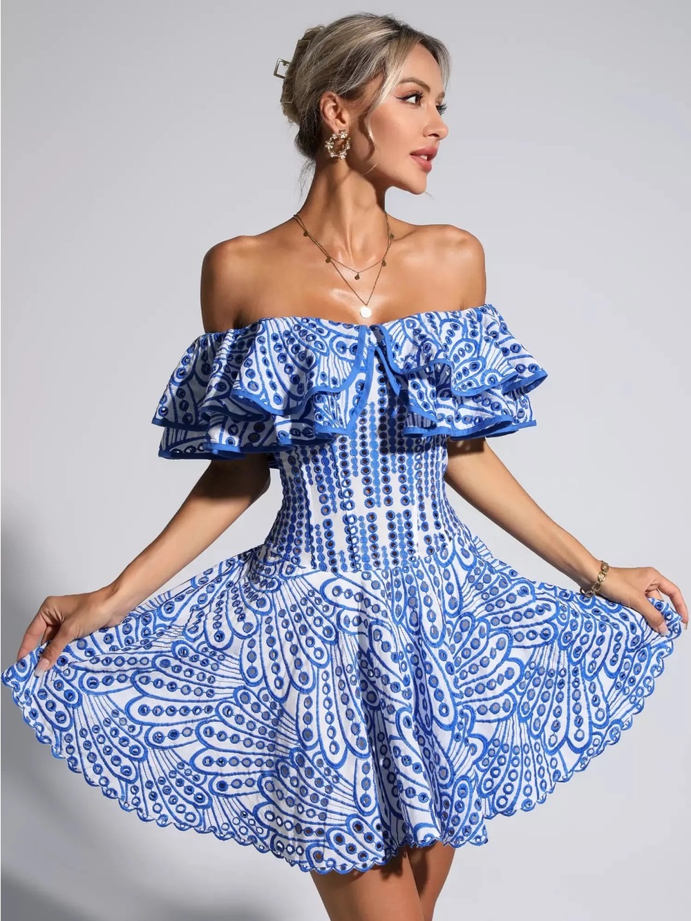 Dalia MacPhee Cobalt Blue Eyelet Dress